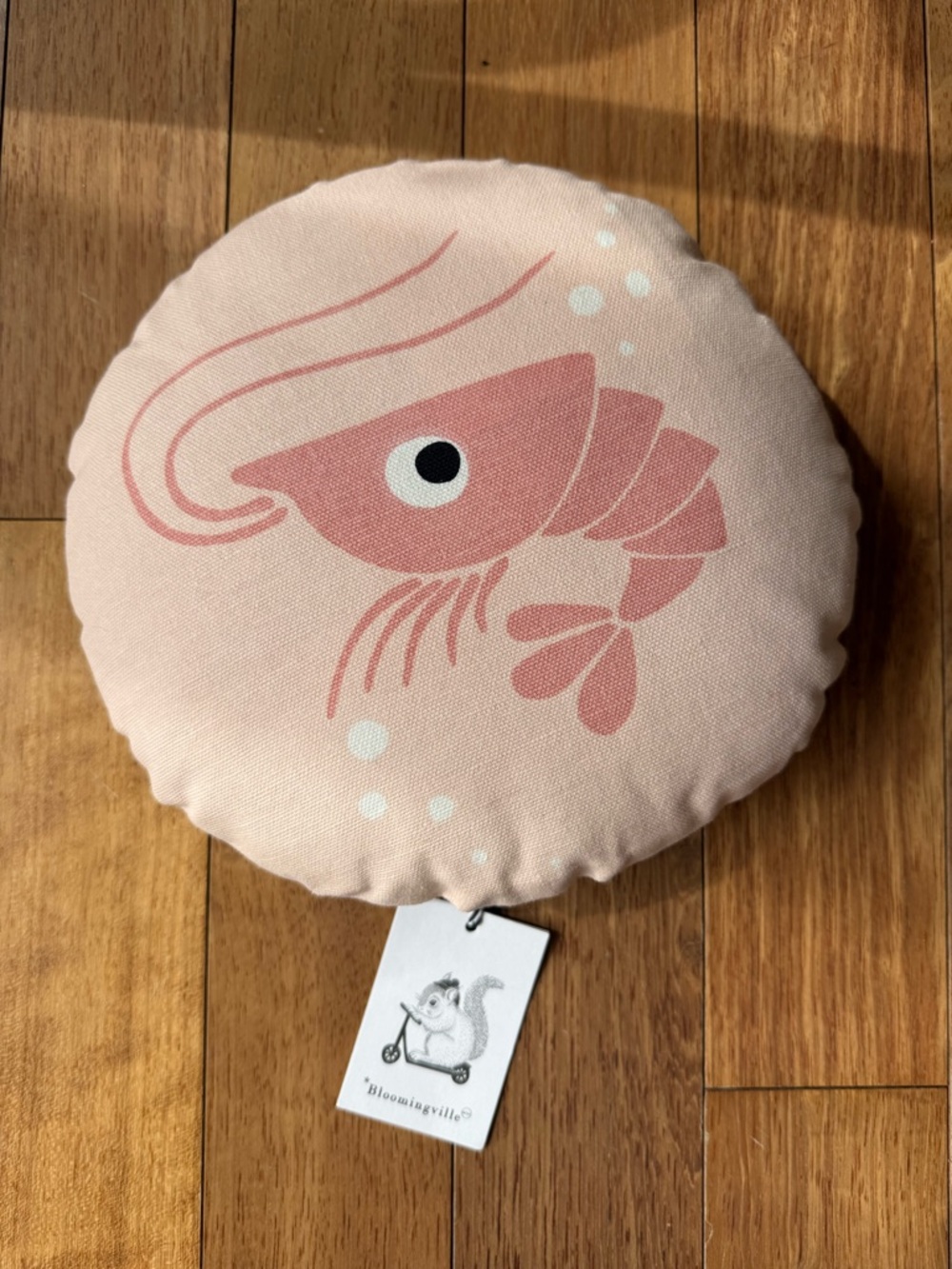Bloomingville Round Pink Shrimp Pillow with Yellow & White Back